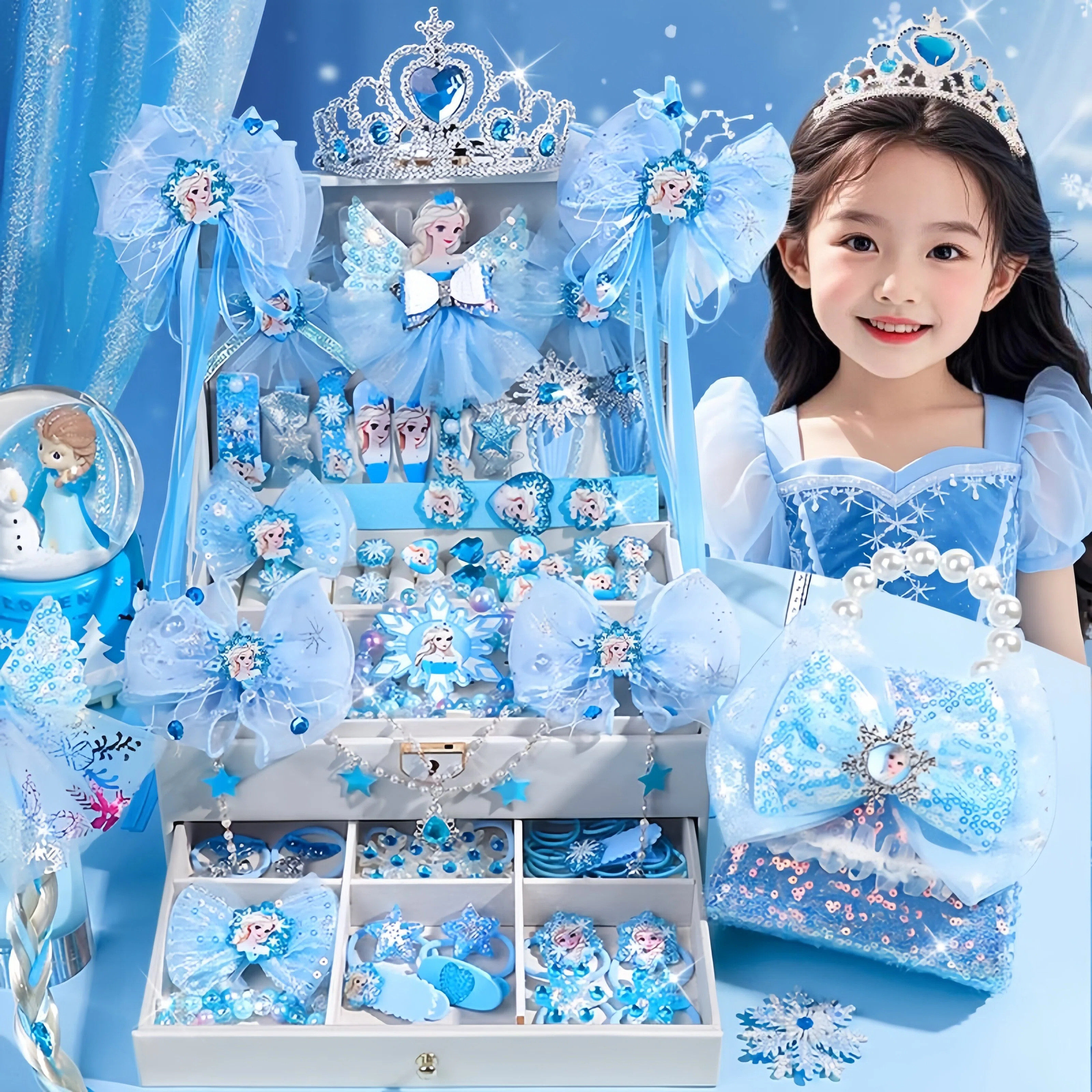 德国艾莎公主儿童玩具冰雪奇缘装饰发饰首饰盒2-6岁女孩生日礼物