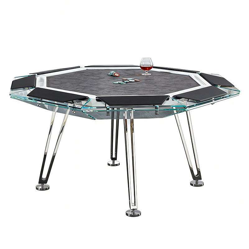 Vetro Lusso/德州扑克桌玻璃棋牌桌俱乐部会所筹码桌多人德扑圆桌
