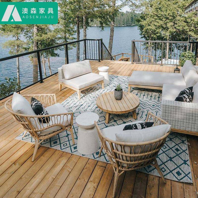 户外庭台院沙发茶几组合别阳民宿防露水防晒藤编天休无品牌/闲墅