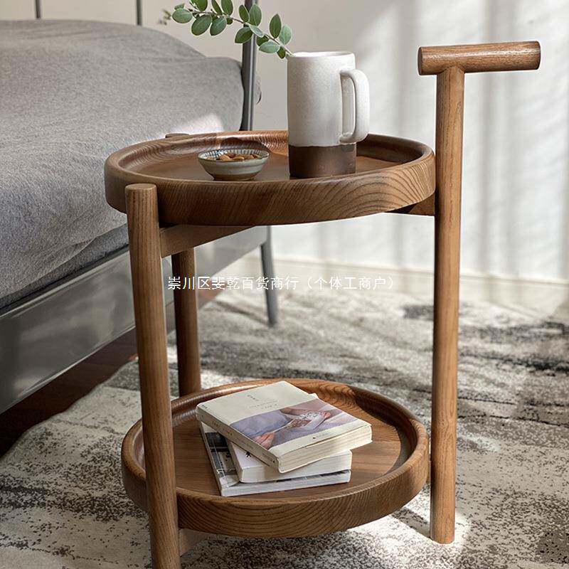 复古客实木可移PF动沙发几小茶几带餐轮车厅阳台家用白蜡木小边推