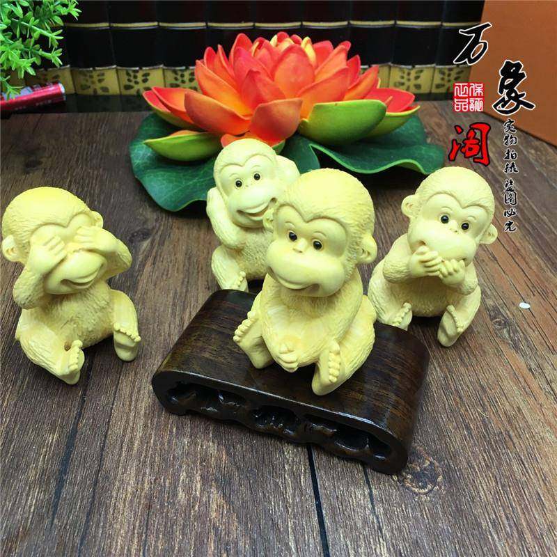 黄猴木雕无品牌/四艺勿猴手杨把玩风水车摆件心意的四不木质工品