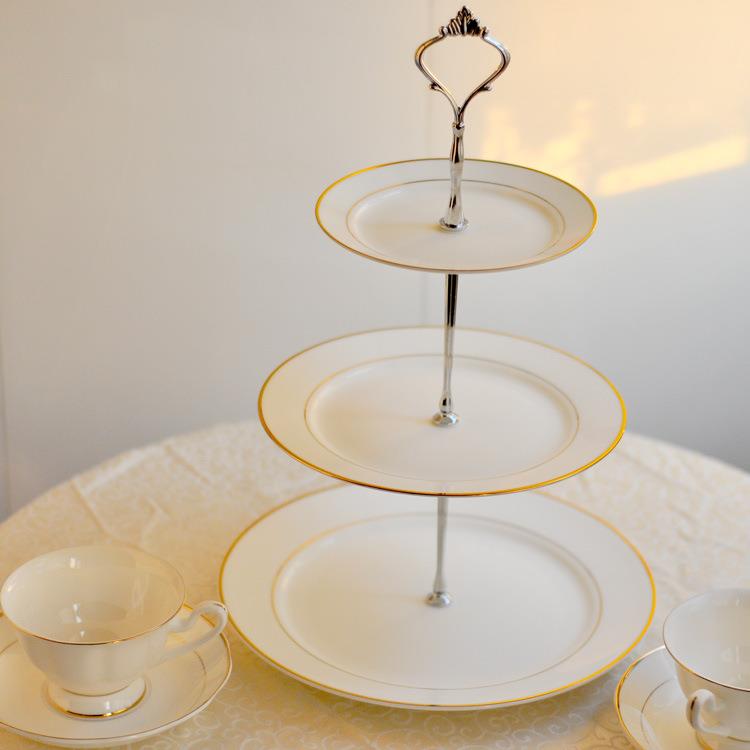 欧式点干心盘三层创瓷点心架下午骨茶具水果果骨瓷三层盘子陶瓷蛋