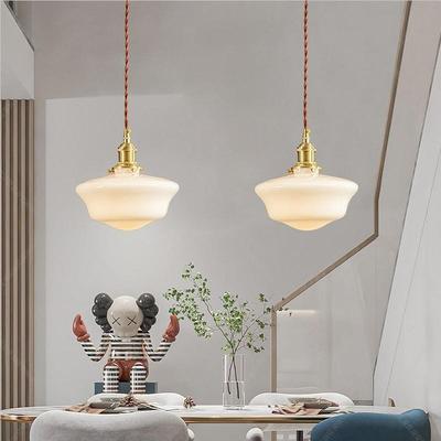 厅美式全铜复古奶宿白色玻璃吊灯餐客厅古床头奶油中简约88民装饰