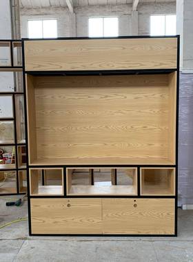 品双透明展柜组合柜铁艺示架艺术展柜装饰橱窗柜钢jsq02203木结合