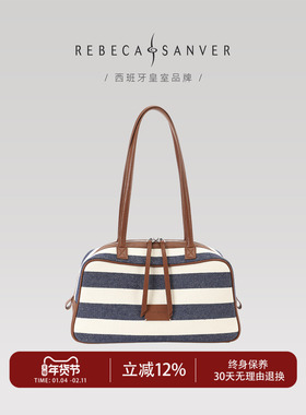 REBECA SANVER 日出印象条纹保龄球包学院风大容量时尚百搭大包