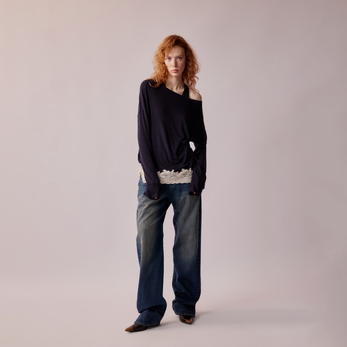 RURE两件套蕾丝拼接针织上衣套装