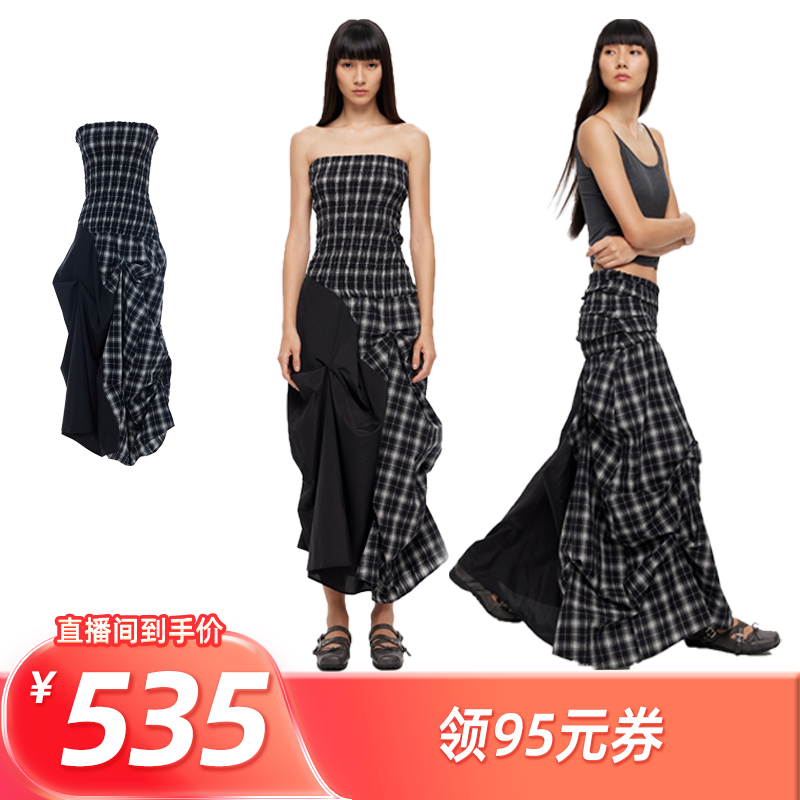 【所有姐姐的衣橱直播间】RURE 2WAY两穿立体剪裁格纹抹胸连衣裙