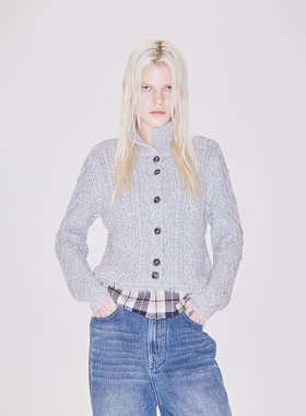 RURE格纹拼接毛衣针织衫下摆可拆卸假两件套含羊毛复古上衣外套