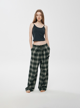 【特价】RURE PAJAMA 风格松弛感纯棉格纹裤宽松阔腿bf慵懒风裤子