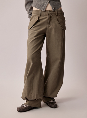RURE棉质休闲复古束脚裤2025新款裤子卡其宽松休闲裤低腰时髦裤