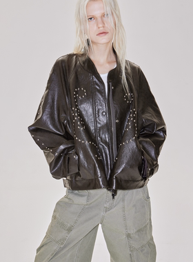 RURE机车风立领皮衣外套复古松弛感2026新款秋冬复古上衣上装