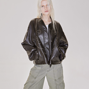 RURE机车风立领皮衣外套复古松弛感2026新款秋冬复古上衣上装