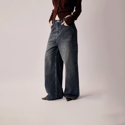 RURE宽松直筒复古洗水牛仔裤