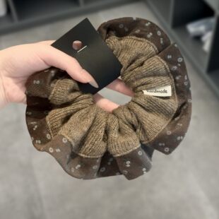 秋冬咖色毛线针织包边大肠发圈女高级感超大丸子头扎头发头绳头饰