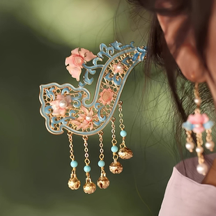 复原宋制烧蓝发钗博鬓仿如意步摇流苏超仙宫廷复古配饰品日常盘子