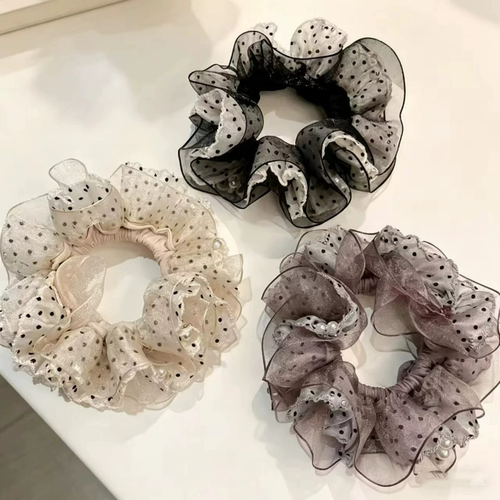 波点网纱水晶蕾丝发圈