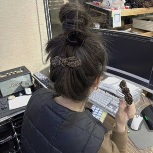 豹纹蝴蝶结发卡倒插梳女2025新款高级感碎发整理神器公主头刘海夹