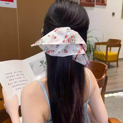 法式玫瑰蝴蝶结方巾大肠发圈