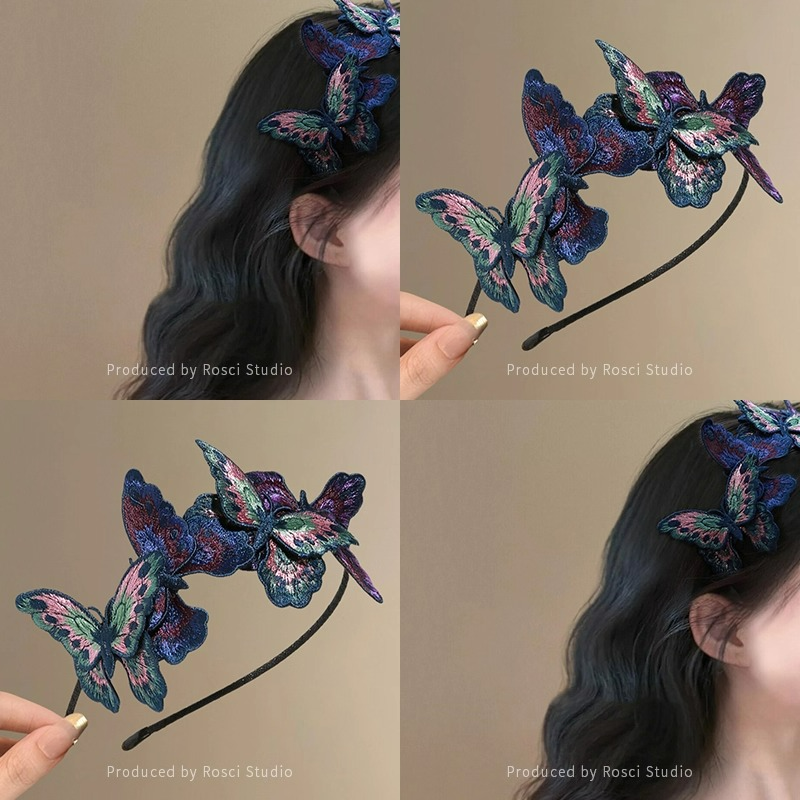 国风刺绣蝴蝶发箍女款高级感洋气时尚高颅顶气质压发卡复古高级感