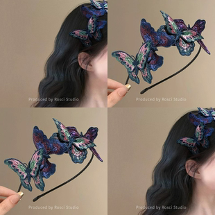 国风刺绣蝴蝶发箍女款高级感洋气时尚高颅顶气质压发卡复古高级感