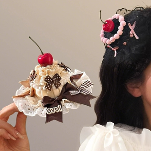 美味甜心~可爱黑森林樱桃蛋糕发夹女生日帽子头饰氛围感派对拍照