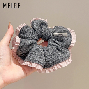 韩系复古花边针织毛线大肠发圈女2025新款高级感洋气时尚头绳发饰