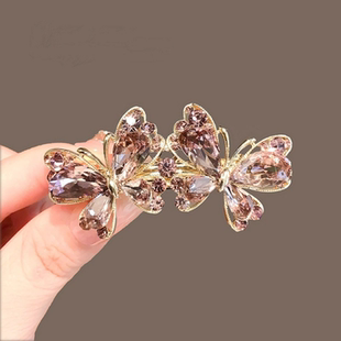 奢华水晶蝴蝶发夹女2025年新款 气质顶夹发卡后脑勺横夹高档弹簧夹