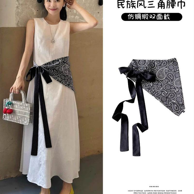 腰果花不规则三角巾春夏半身裙女裙帘腰带巾仿丝叠穿短裙屁帘新款