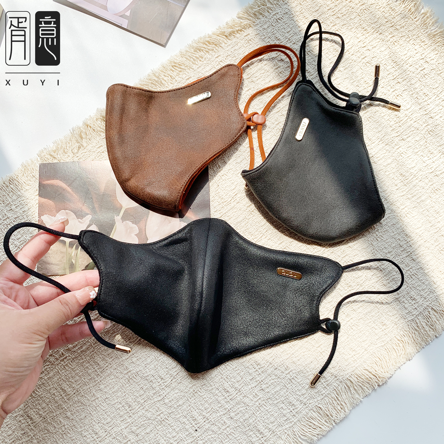 2025秋冬时尚皮纹防寒保暖口罩