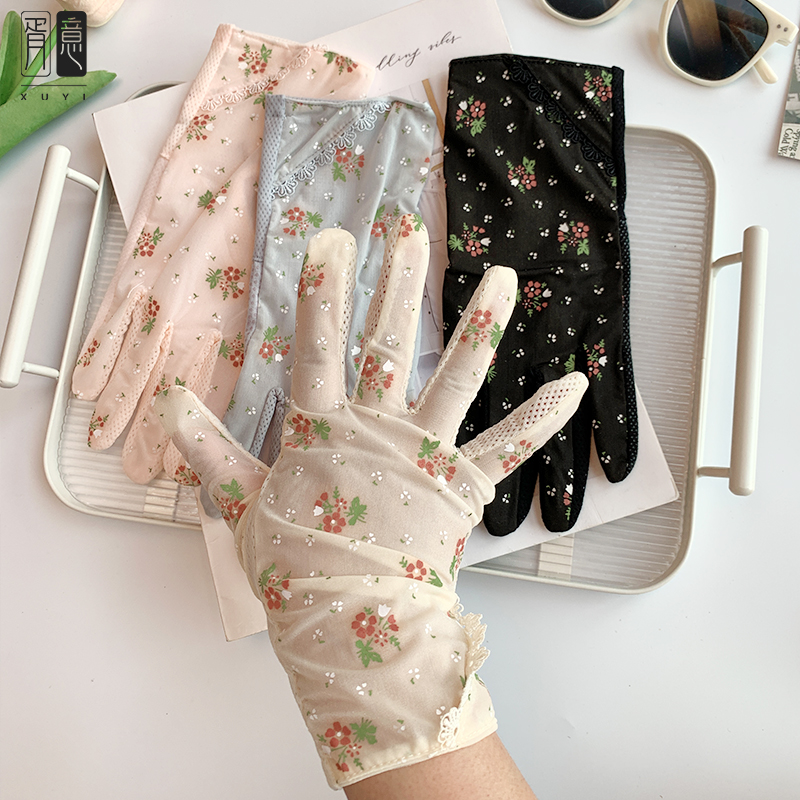 夏季薄款防晒手套女碎花骑行防滑