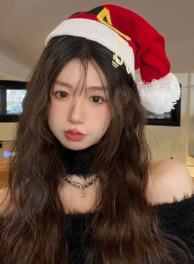 亲子儿童圣诞节装饰帽子礼品礼物成人大人圣诞老人红色针织毛线帽