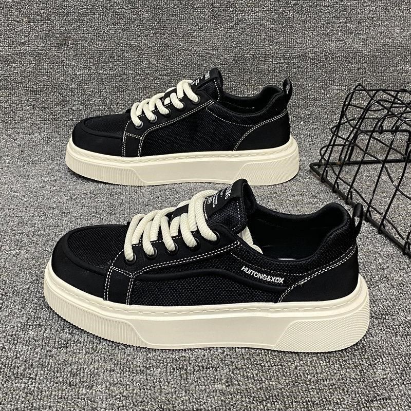 韩版男鞋2025春夏新款百搭透气网面厚底休闲板鞋软底轻便青年布鞋