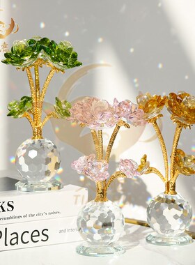 母亲节莲花北欧轻奢风客厅装饰品创意生日礼物水晶玻璃工艺品摆件