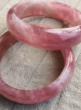 天然粉晶手镯 老矿紫色马粉手镯超宽条水晶冰透镯子爱情水晶