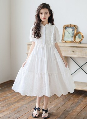 女童连衣裙夏季白色公主裙2025新款洋气大童法式裙子女孩过膝长裙