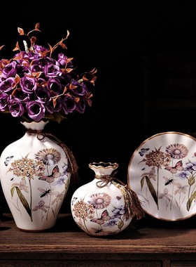 美式复古陶瓷摆件l花瓶盘子欧式客厅玄关酒柜现代创意家居装饰品