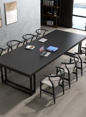 黑色大型实木会议桌长桌现代职员办公电脑桌简约长方形会议室桌椅