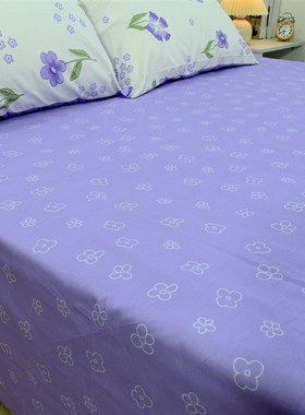 紫色花朵100%全棉斜纹单件床单单人学生被单床笠床上用品防滑