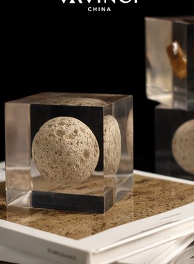 梵其/简约现代洞石水晶立方树脂摆件 样板间茶几书房家居装饰品