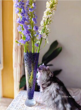紫色磨刻琉璃花瓶 手工花瓶 家居好物 客厅花瓶卧室花瓶 桌面花瓶