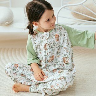 前四后二宝宝竹棉纱布睡衣儿童防踢被 双层七分袖 婴儿睡袋夏季 薄款