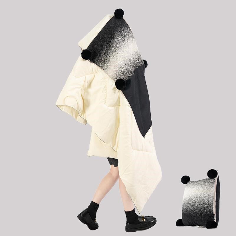 现代简约纯棉抱枕被子两用黑白渐变四季车载多功能靠枕