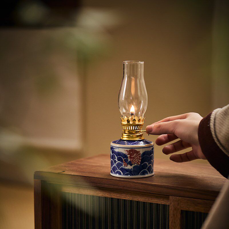 (多款)青花复古五良大甫手绘酥小灯茶室氛围灯怀旧装饰摆件中式