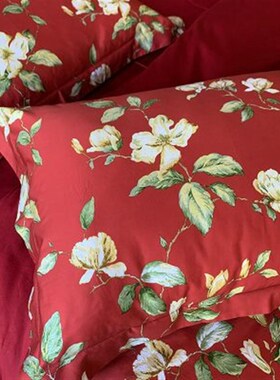 美式花卉喜庆红色结婚四件套婚庆60支纯棉新婚1.8m被套床上用品