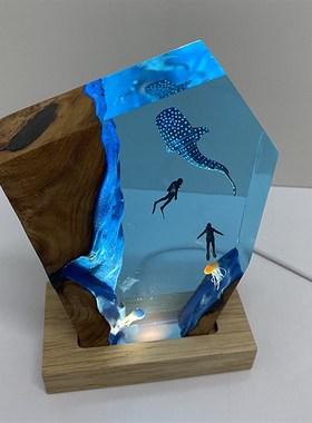 透明树脂高档家居饰品海洋鲸鲨艺术摆件小夜灯情侣中秋节日送礼物