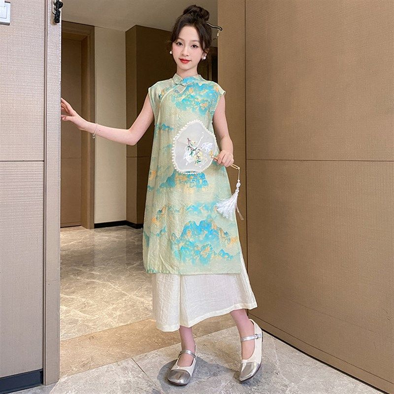 女童汉服2025新款大童女孩夏季国风旗袍套装儿童夏装中式古风唐装