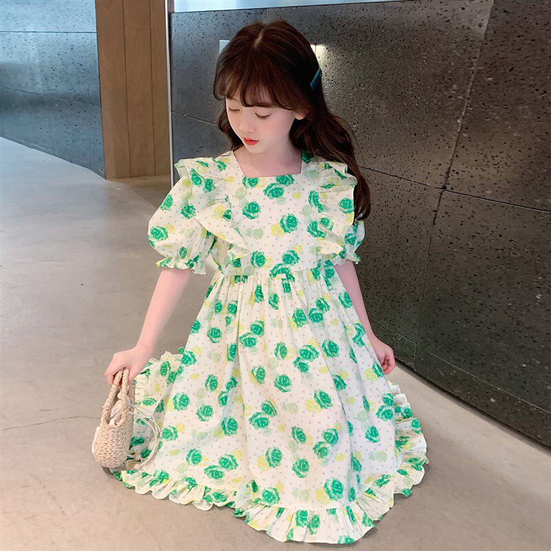 鱼儿妈 女童连衣裙2025夏装新款儿童公主裙田园风仙女裙