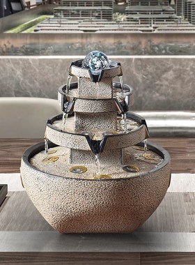 八方来财流水生财摆件入户循环水客厅桌面装饰招财风水轮景观乔迁