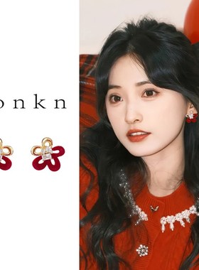 红色花朵蚊香盘耳夹无耳洞女新款爆款高级感港风小众独特精致耳饰