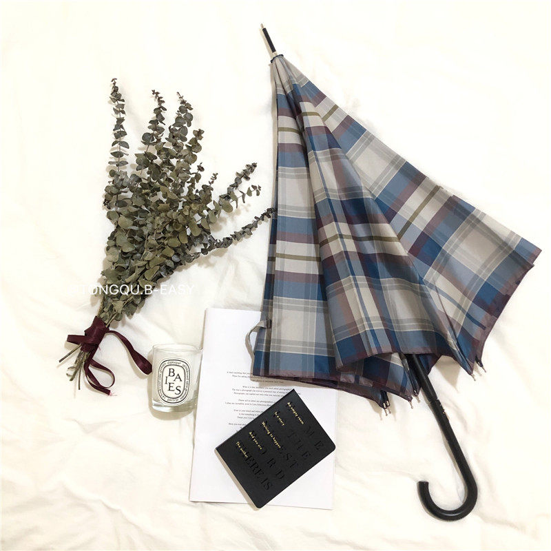 韩系英伦复古格子长柄伞经典纯色晴雨伞防晒抗uv双人遮阳伞大男女,居家日用,伞,淘宝优惠券,粉丝福利购,淘宝优惠卷